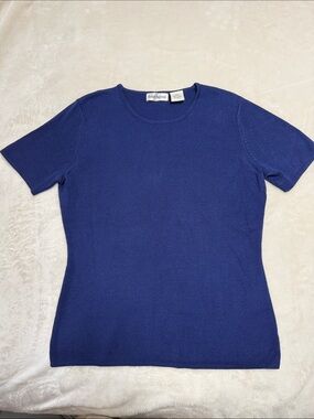 Barry Bricken 100% Silk Royal Blue Short-Sleeve Knit Top